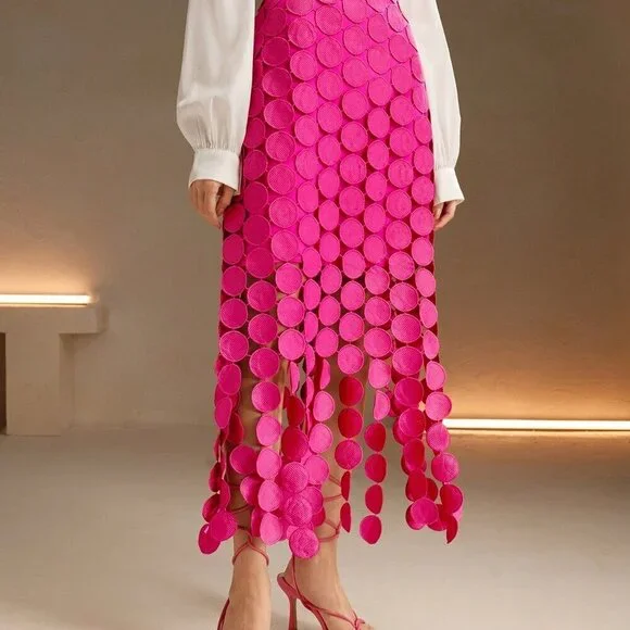 Pink Casual Women's Laser Cut Multi Circle Double Layered Skirt - Picture 6 of 7